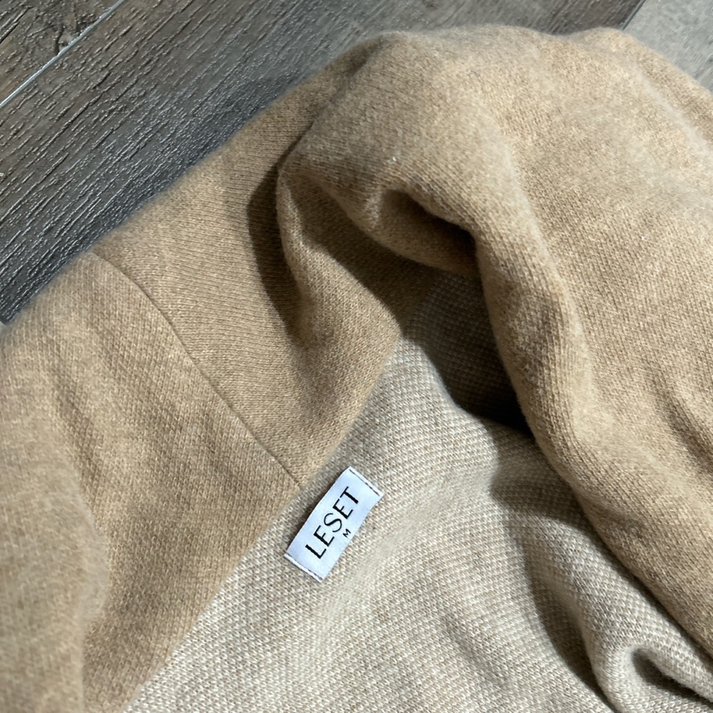 Leset Sienna wool blend belted robe coat in beige - Picture 5 of 8
